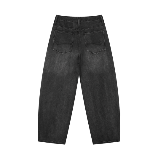 WASHED BLACK BARREL JEANS