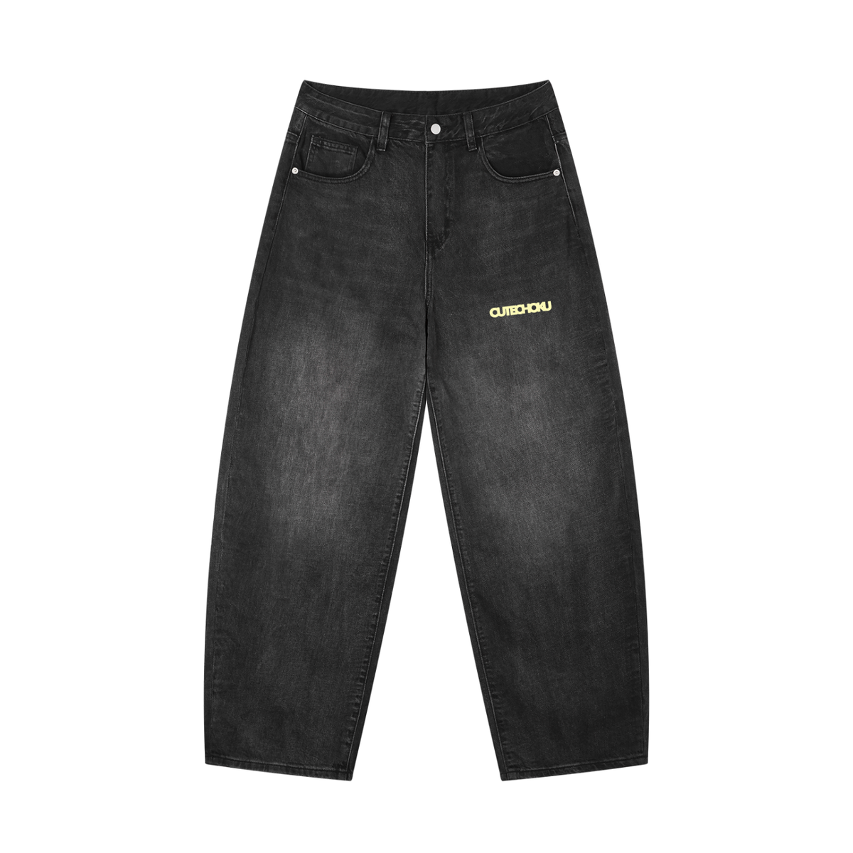 WASHED BLACK BARREL JEANS