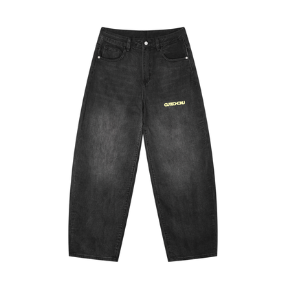 WASHED BLACK BARREL JEANS
