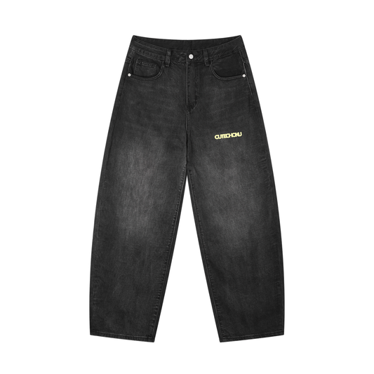 WASHED BLACK BARREL JEANS